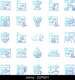 Fishing industry gradient linear vector icons set Stock Vector