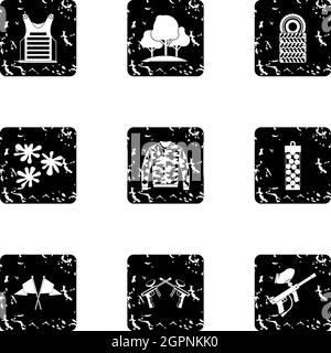 Shooting paintball icons set, grunge style Stock Vector