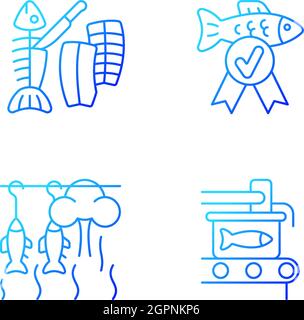 Fish products preparation gradient linear vector icons set Stock Vector