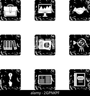 Business icons set, grunge style Stock Vector