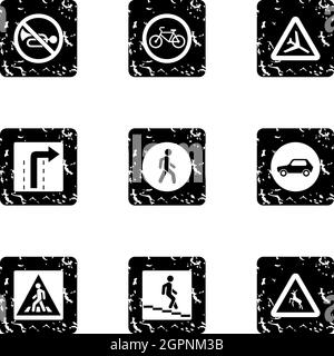Sign on road icons set, grunge style Stock Vector