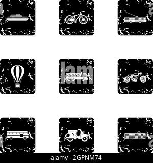 Movement on machine icons set, grunge style Stock Vector