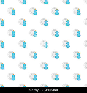 Blue bottle of dish soap and clean plate pattern Stock Vector