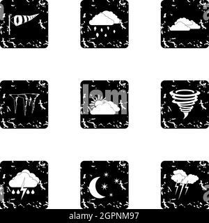 Weather icons set, grunge style Stock Vector