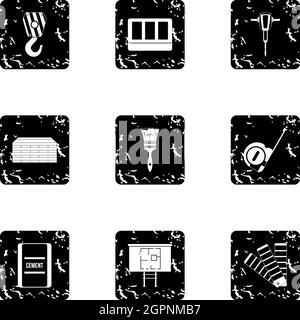 Construction tools icons set, grunge style Stock Vector