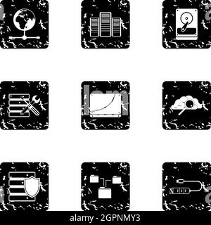 Computer repair icons set, grunge style Stock Vector