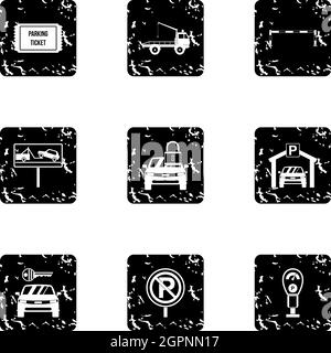 Parking area icons set, grunge style Stock Vector