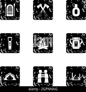 Forest icons set, grunge style Stock Vector