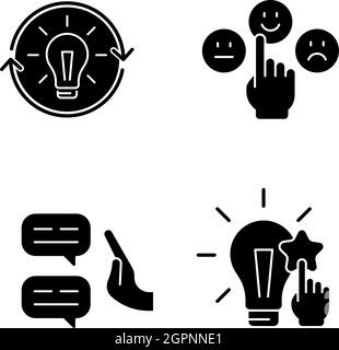 Logical and rational thinking black glyph icons set on white space Stock Vector