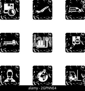 Warehouse icons set, grunge style Stock Vector