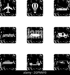 Trip on transport icons set, grunge style Stock Vector