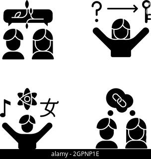 Communication skills black glyph icons set on white space Stock Vector