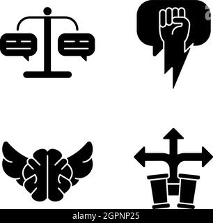 Argumentation skills black glyph icons set on white space Stock Vector