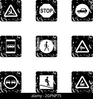 Traffic sign icons set, grunge style Stock Vector
