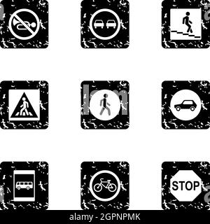 Sign warning icons set, grunge style Stock Vector