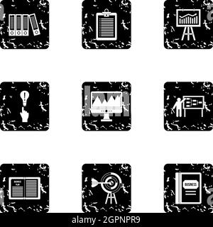Firm icons set, grunge style Stock Vector