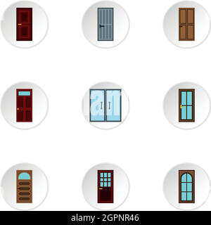 Exterior doors icons set, flat style Stock Vector