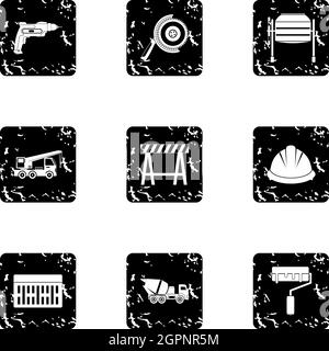 Construction tools icons set, grunge style Stock Vector