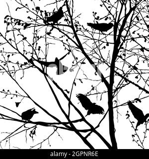 Pigeon silhouettes in the trees Stock Vector