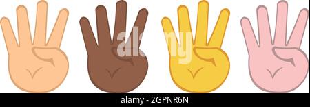 Vector illustration of cartoon hands counting to four or showing 4 fingers Stock Vector