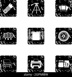 Photo icons set, grunge style Stock Vector