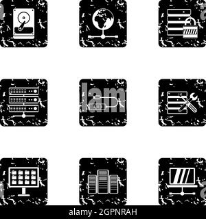 Computer icons set, grunge style Stock Vector