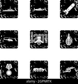 Weapons icons set, grunge style Stock Vector