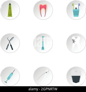 Dental treatment icons set, flat style Stock Vector