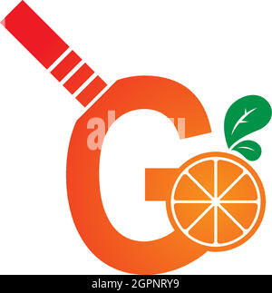 Letter G with juice orange icon logo design template Stock Vector