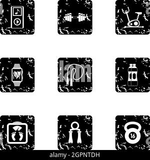 Sport icons set, grunge style Stock Vector