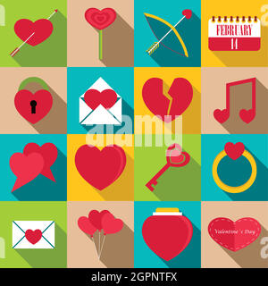 Saint Valentine items icons set, flat style Stock Vector