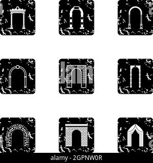Arch icons set, grunge style Stock Vector