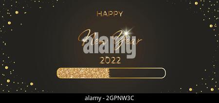 New Year's banner. Vector poster for the winter holidays. Golden text 2022 on a black background Stock Vector
