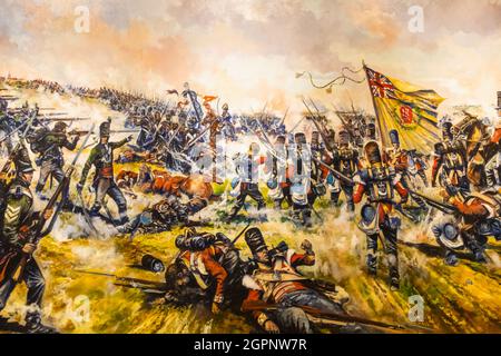 England, Winchester, Winchester's Military Quarter Museums, The Rifles Museum, Painting depicting the Route of The French Imperial Cavalry at Waterloo Stock Photo