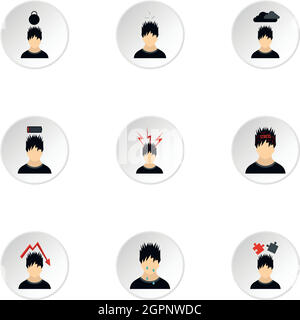 Feeling icons set, flat style Stock Vector