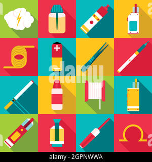 E-cigarettes tools icons set, flat style Stock Vector
