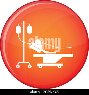 Patient in bed on a drip icon, flat style Stock Vector
