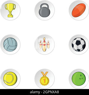 Sports accessories icons set, cartoon style Stock Vector