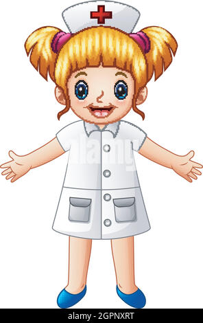 Cute little girl nurse isolated on white background Stock Vector