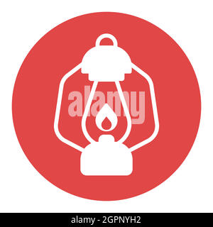 Vintage camping lantern vector white glyph icon. Old lamp for hiking Stock Vector