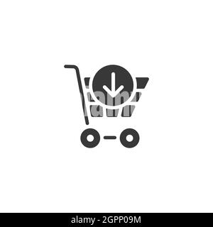 Shopping cart. Down arrow. Isolated icon. Commerce glyph vector illustration Stock Vector