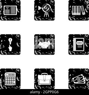 Earnings icons set, grunge style Stock Vector