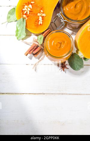 Pumpkin confiture, jam, sauce with spices on table Stock Photo - Alamy