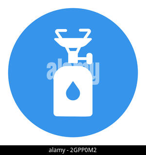 Camping gas stove vector white glyph icon. Camping sign Stock Vector