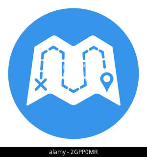 Map with route vector white glyph icon. Navigation sign Stock Vector