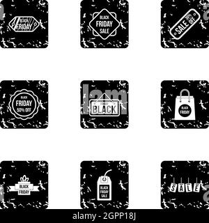 Black friday icons set, grunge style Stock Vector