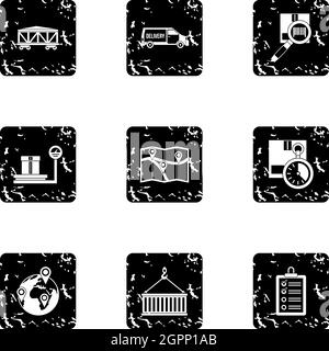Cargo icons set, grunge style Stock Vector