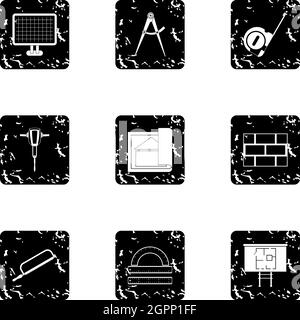 Repair tools icons set, grunge style Stock Vector