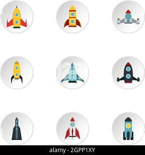 Flight in cosmo icons set, flat style Stock Vector
