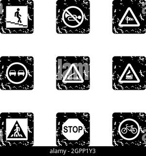 Sign icons set, grunge style Stock Vector